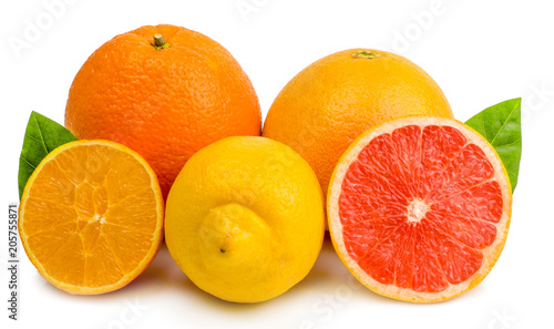citrus  orange  lemon  grapefruit  - isolated on white background