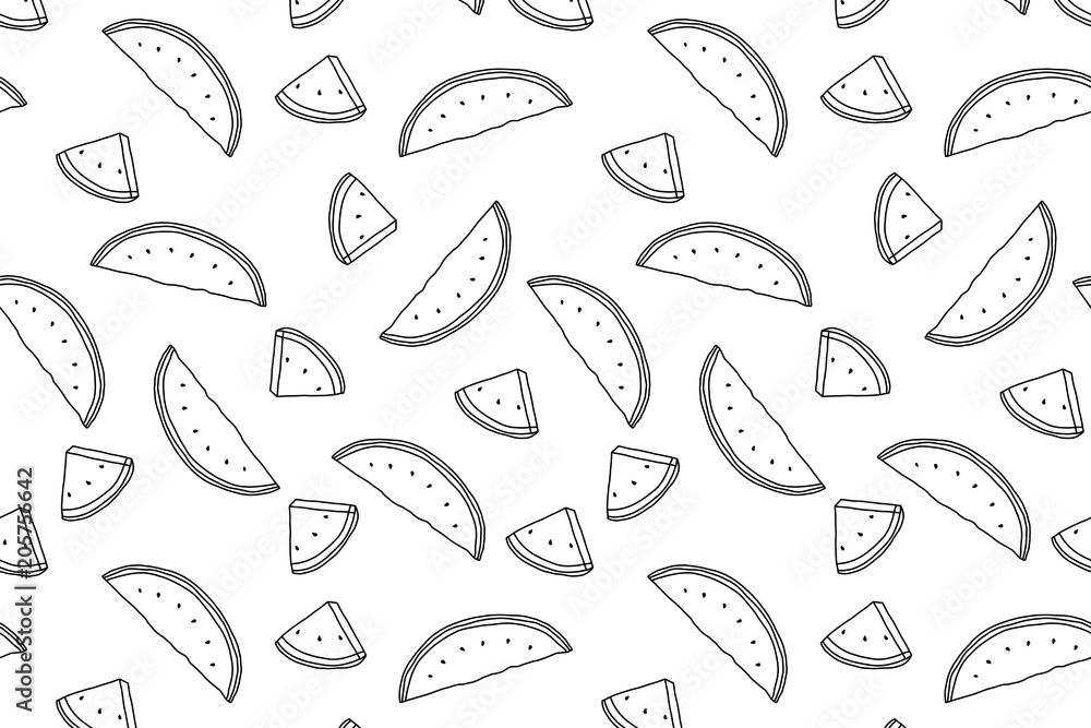 Summer pattern. Black watermelon contour on the white background