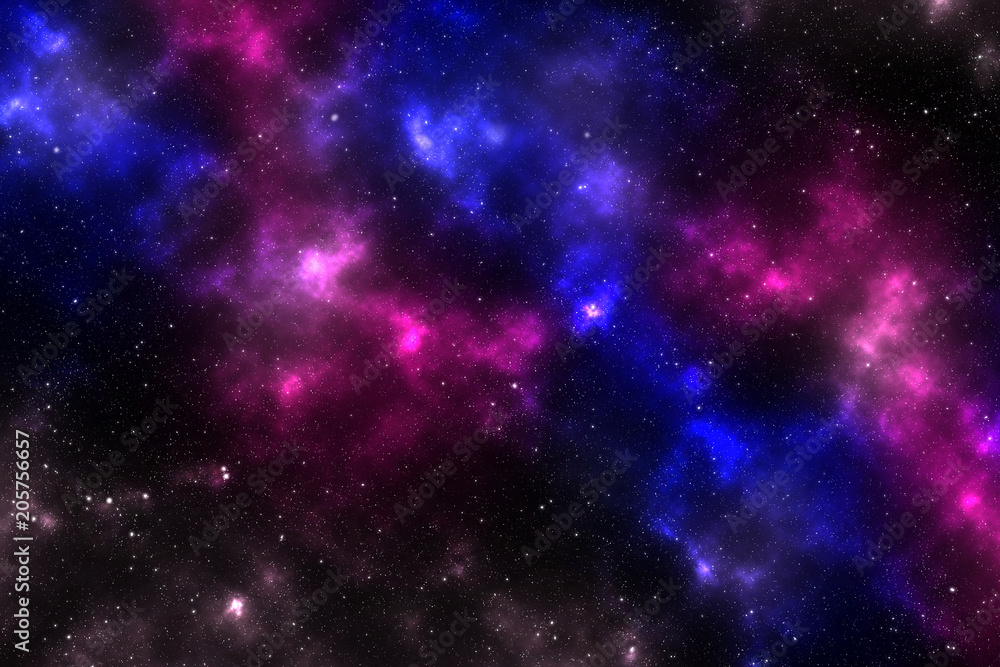 Large cluster of stars. Colorful nebula. Space abstract background