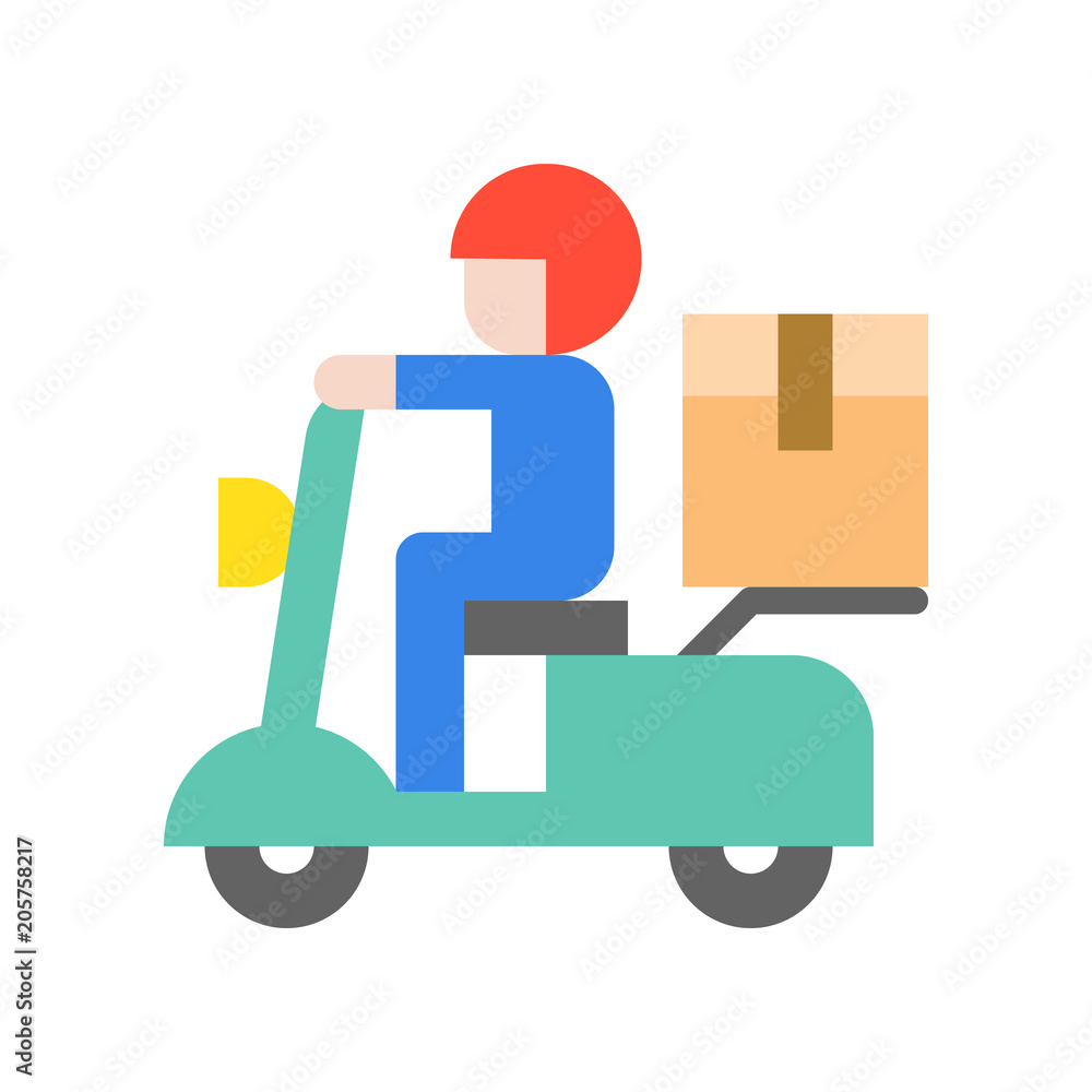 Messenger sending parcel box by motorbike, Flat icon shipping delivery and logistic related