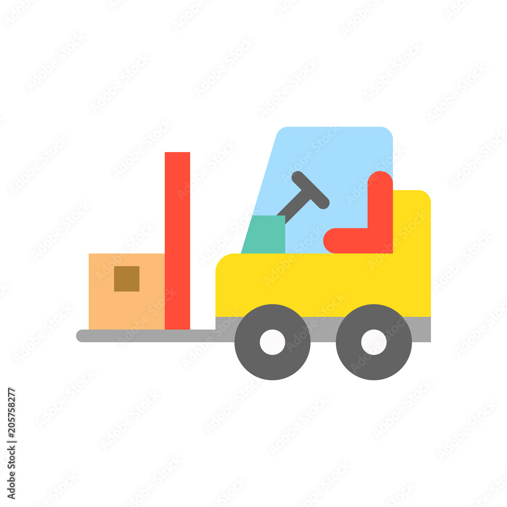 Fork lift car with parcel, Flat icon logistic and industry related Fork lift car with parcel, Flat icon logistic and industry related