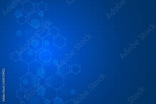 Science background with hexagons design. Geometric abstract background with molecular structure.