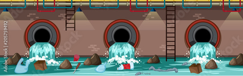 Waste Pipe Underground of Big City