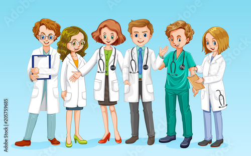 A Doctor Team on Blue Background
