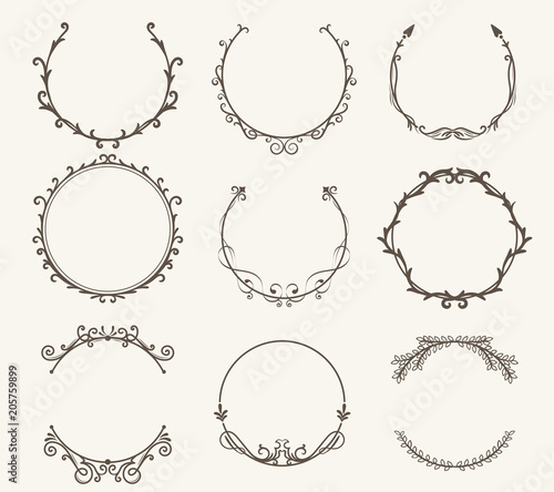 Vector set of border circle frame - vintage style