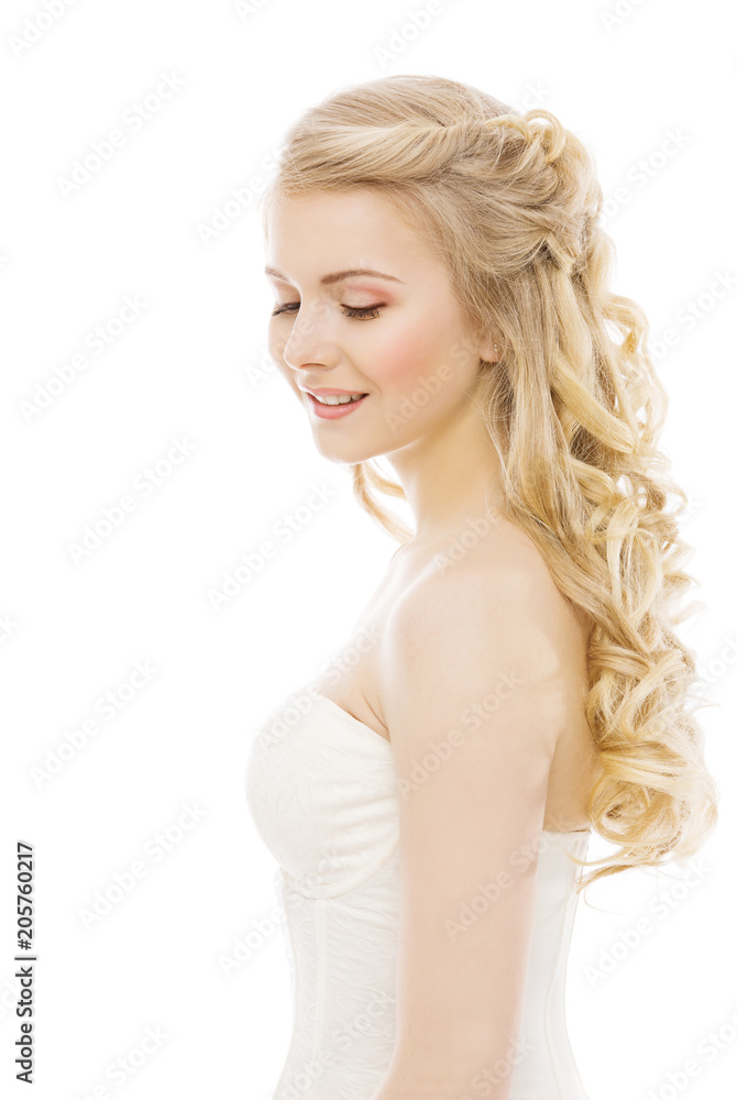 Φωτογραφία Woman Hair and Face Beauty, Fashion Model Long Blond Curly Hairstyle, Girl Isola