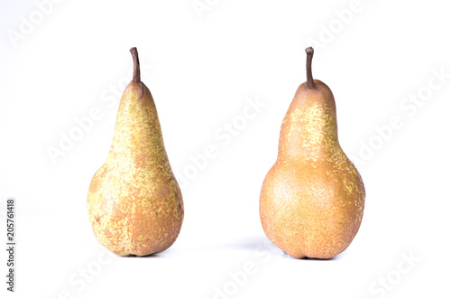 Two large pears. Pears in a row. Pears are standing.