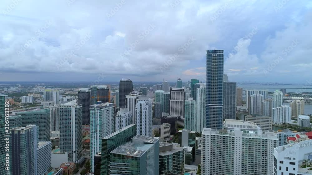 Aerial drone flying over a big city with skyscrapers Miami Aerial drone flying over a big city with skyscrapers Miami