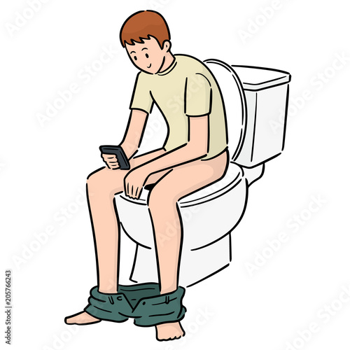 vector of man using flush toilet