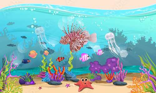beautiful underwater scenery. fish and coral reefs