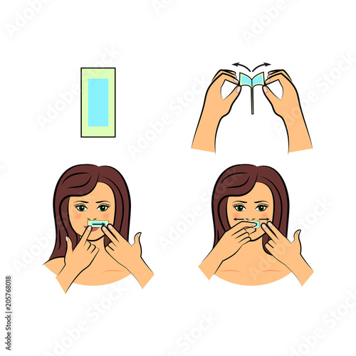 How to use strip wax for facial hair removal. Vector illustration.
