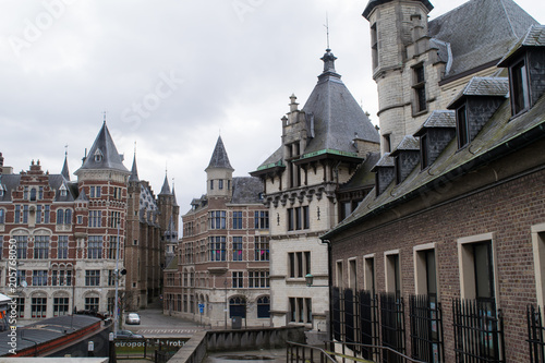 Elegant architecture on buildings by the Het Steen Castle, Antwerp, Belgium