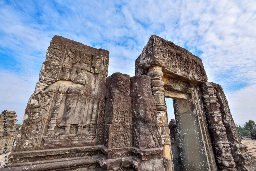 Remains of civilization and beautiful of Phnom bakheng Temple,Angkor , Siem reap, Cambodia.