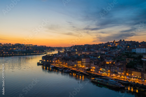 Sunset over the Douro River and the city of Porto in northern Portugal