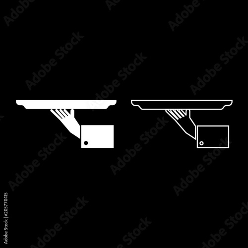 Hand with tray icon set white color illustration flat style simple image