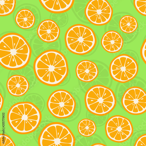 Oranges seamless pattern. Citrus background with slices of oranges. Vector illustration
