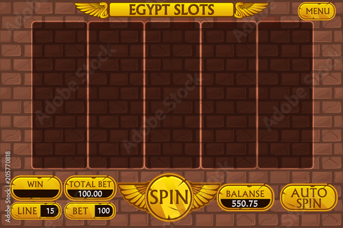Egyptian background main interface and buttons for casino slot machine game