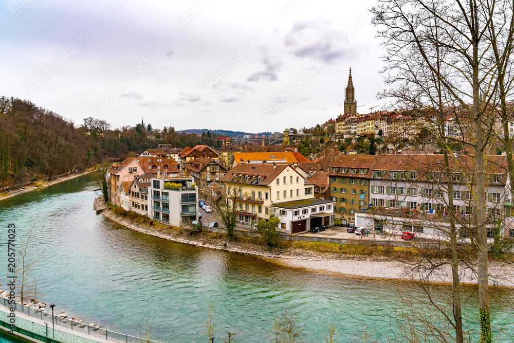 View of the old town of Bern with Berner Munster cathedral