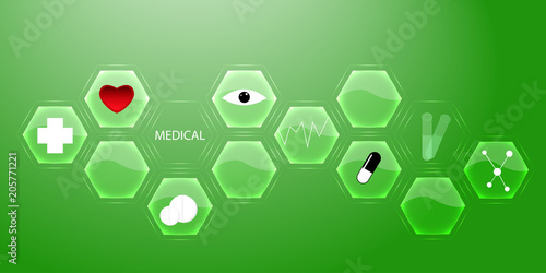 Modern medical innovation technologies concept. Infographics. Abstract science background. Hexagon geometric design. Vector