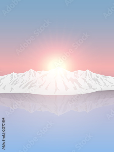 Snowy mountains at sunrise