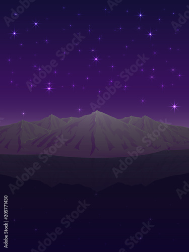 Snowy mountains under the starry sky