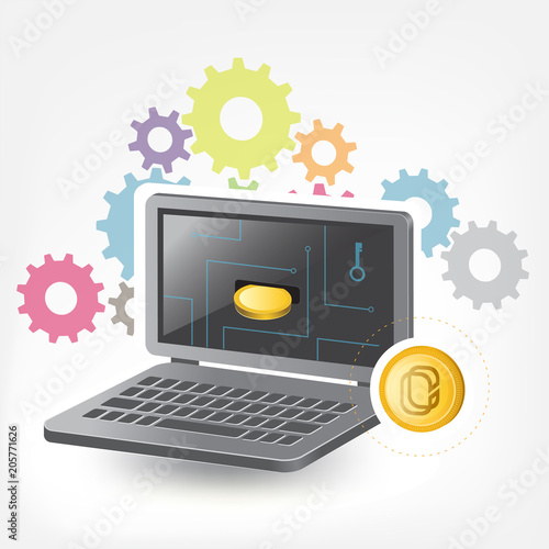 фотографія Centrality Cryptocurrency Coin Laptop Trade Background