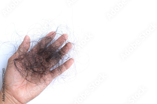 Hair loss, hair fall everyday serious problem, on white background.