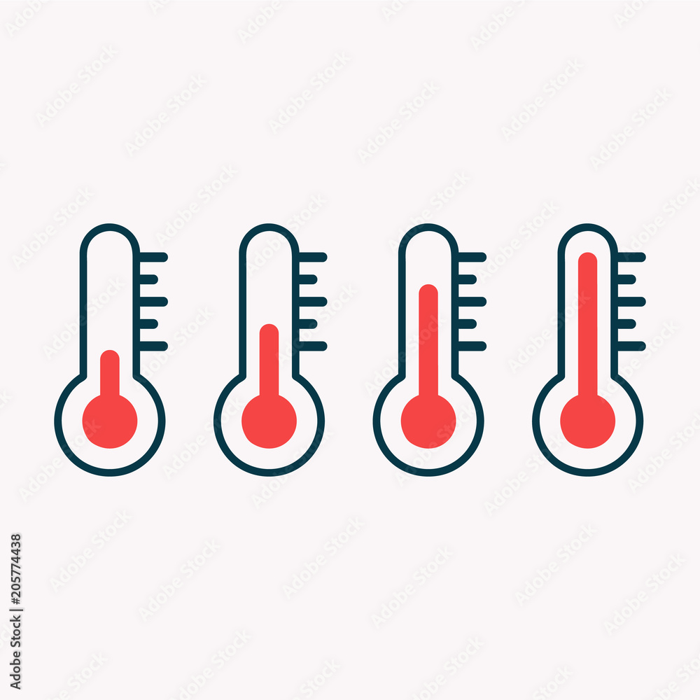 thermometers icon. illustration of thermometers with different levels, flat style. thermometers icon. illustration of thermometers with different levels, flat style.