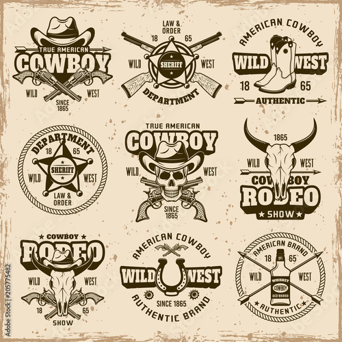 Wild west and cowboys set of vector emblems