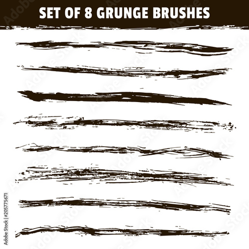Set of eight vector hand drawn brush strokes