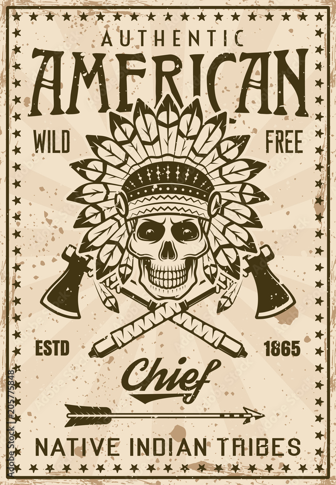 American indian tribe poster with chief skull
