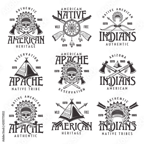 Native american indians emblems isolated on white