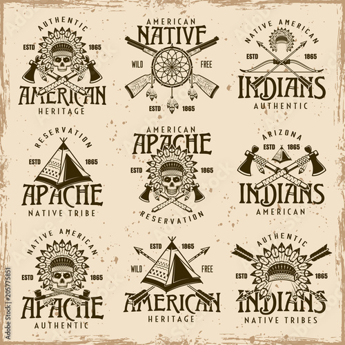 Native american indians set of vector emblems