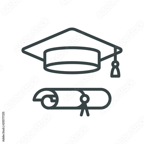 Graduation cap icon. Line art