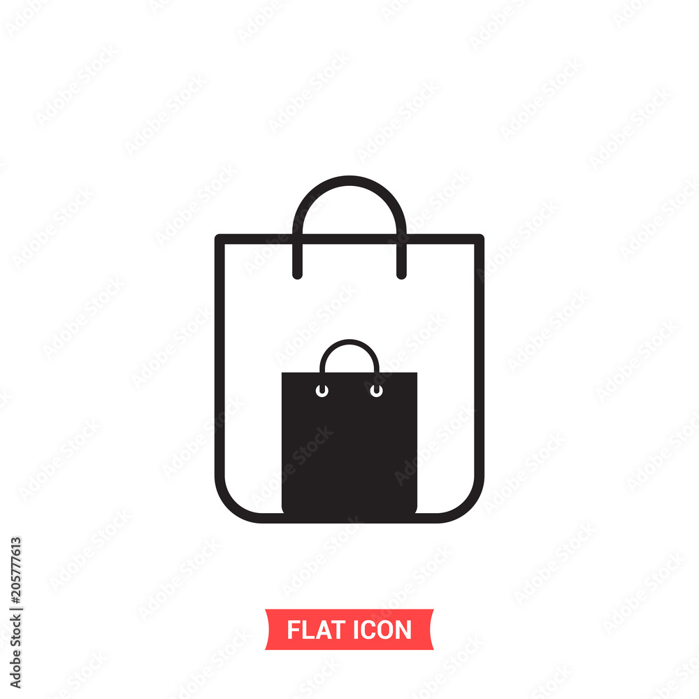 Bag vector icon, shopping symbol. Flat sign illustration for web or mobile app on white background Bag vector icon, shopping symbol. Flat sign illustration for web or mobile app on white background