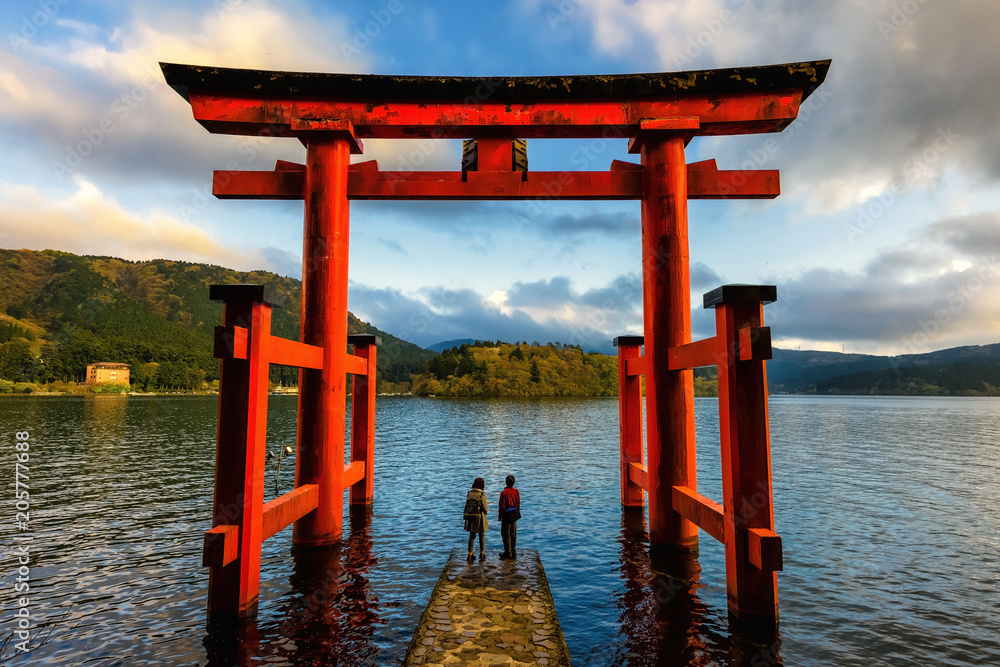 Couple at Torii gate of Hakone