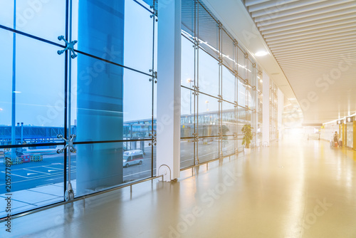 Interior view of airport terminal
