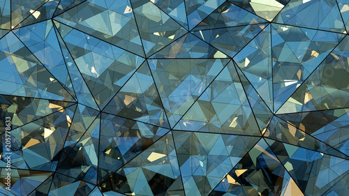 Triangulated multilayered glass construction abstract 3D rendering