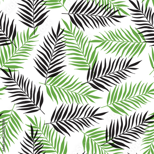 Naklejka Wzór z czarnymi i zielonymi liśćmi palmowymi