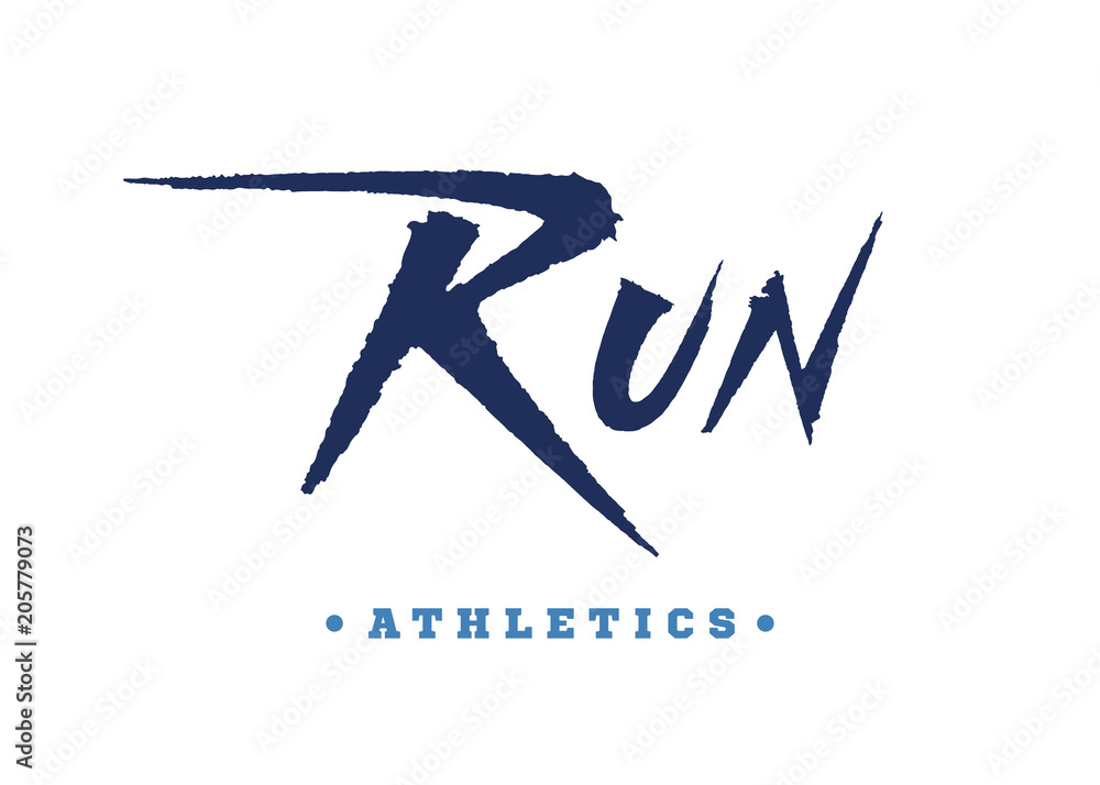 Run vector text. Sign with paint brush texture. Freehand typography design Run vector text. Sign with paint brush texture. Freehand typography design