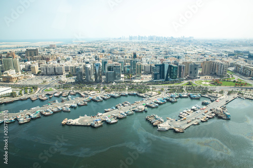 Cityscape view of Deira and Old Dubai area.