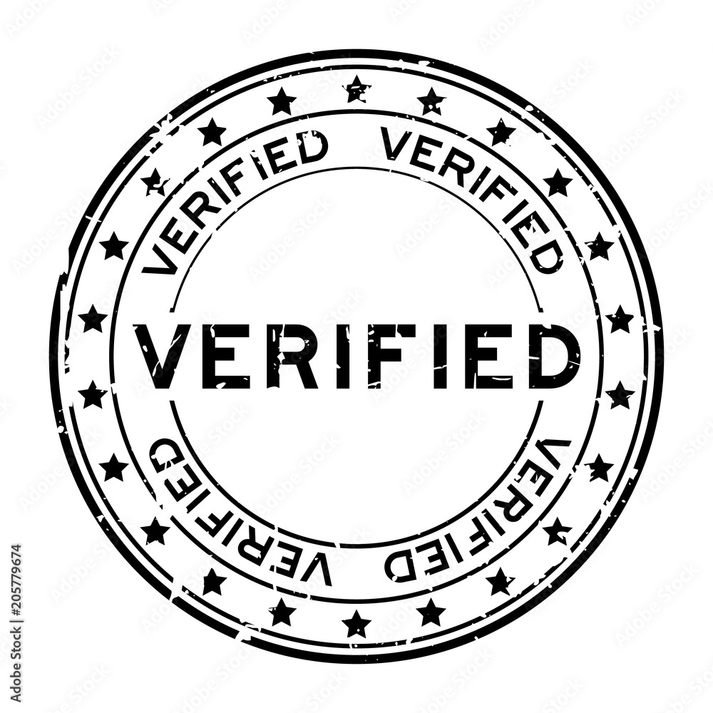 Grunge black verified word with star icon round rubber seal stamp on white background