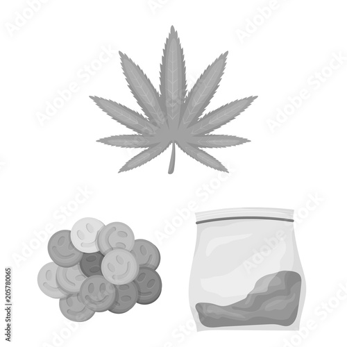 Drug addiction and attributes monochrome icons in set collection for design. Addict and Drug vector symbol stock web illustration.