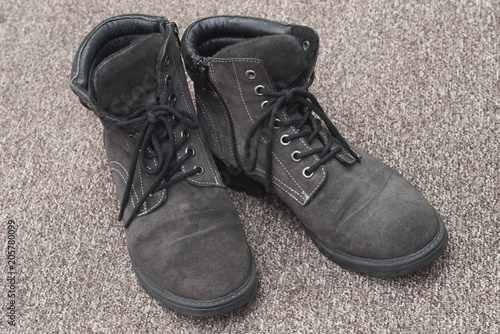 old weathered suede shoes closeup