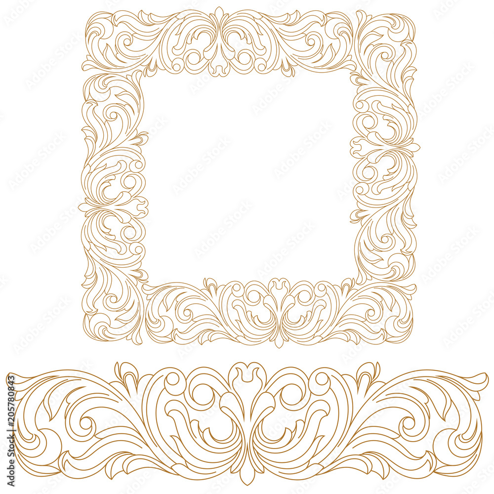 Golden vintage baroque ornament, corner. Retro pattern antique style acanthus. Decorative design element filigree calligraphy vector. - stock vector