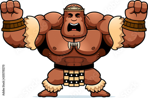 Cartoon Zulu Warrior Angry