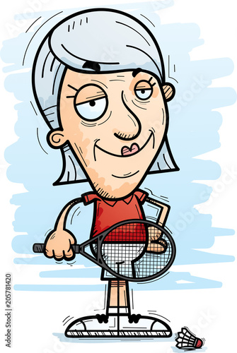Confident Cartoon Senior Badminton Player