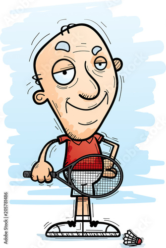 Confident Cartoon Senior Badminton Player