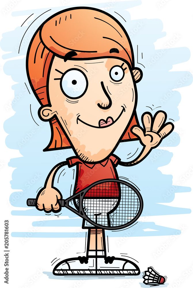 Cartoon Badminton Player Waving