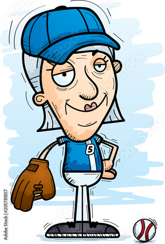 Confident Cartoon Senior Baseball Player
